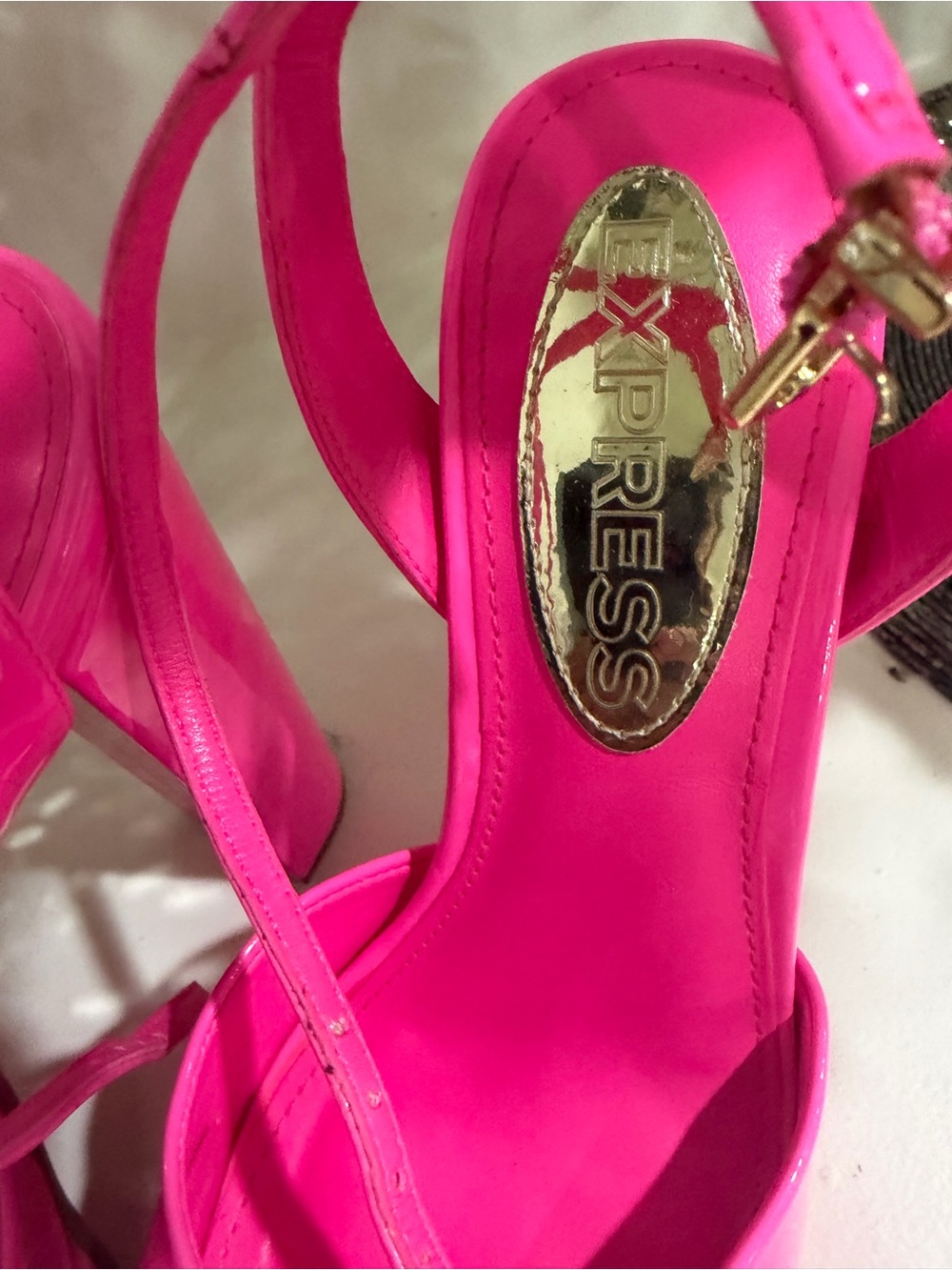 Express Hot Pink Patent Platform Slingback Heels - Picture 3 of 5